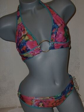 NWOT Victoria's Secret X Becca Swim Reversible Multicolor Ring-Front Bikini Y2K